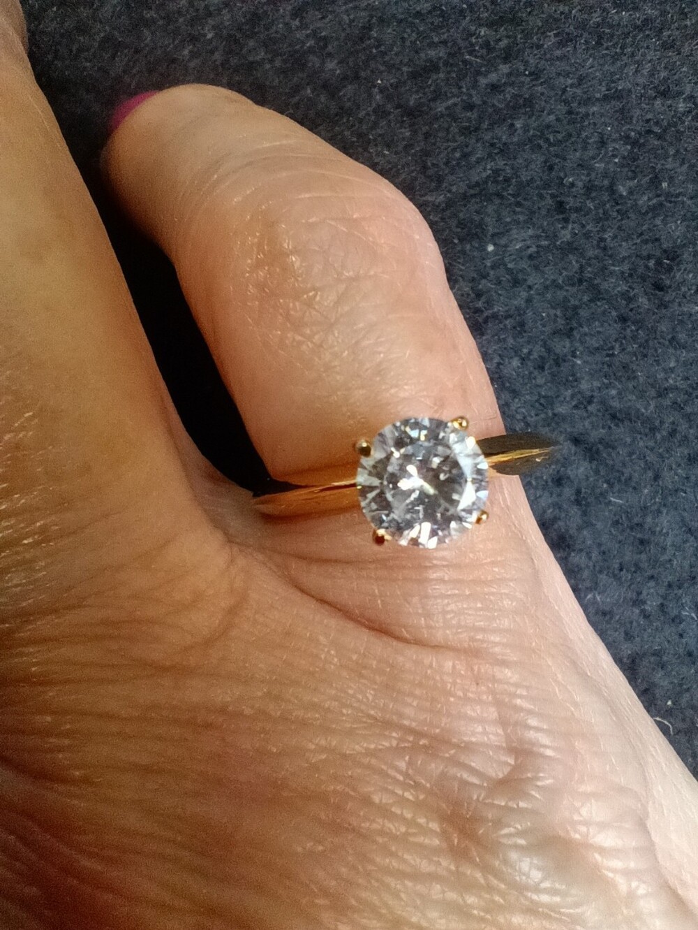 Gold Solitaire Round-Cut CZ Engagement Ring - Gold Finish